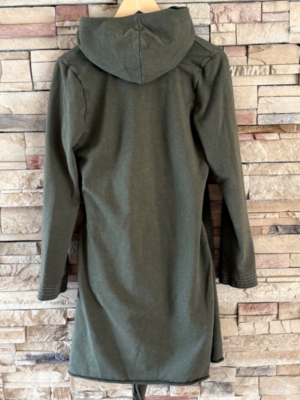 Stewart + Brown Olive Green Organic Cotton Wrap Hooded Coat Size M - Picture 8 of 11